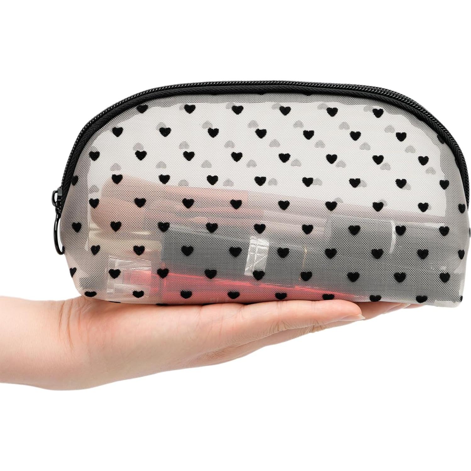 Bolsa de Maquillaje de Malla Nylon TMMB Beige y Negro 21.6x8.9x12.7cm