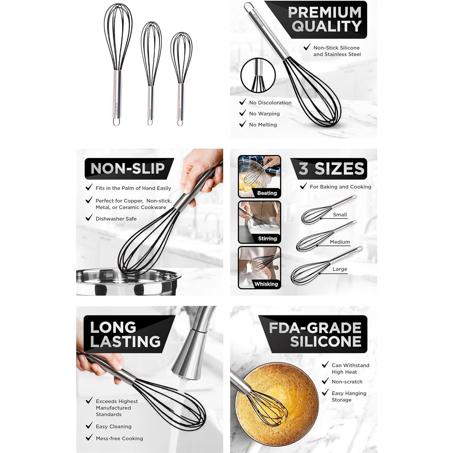 Juego de Batidores de Silicona Wired Whisk - 3 Piezas Mini