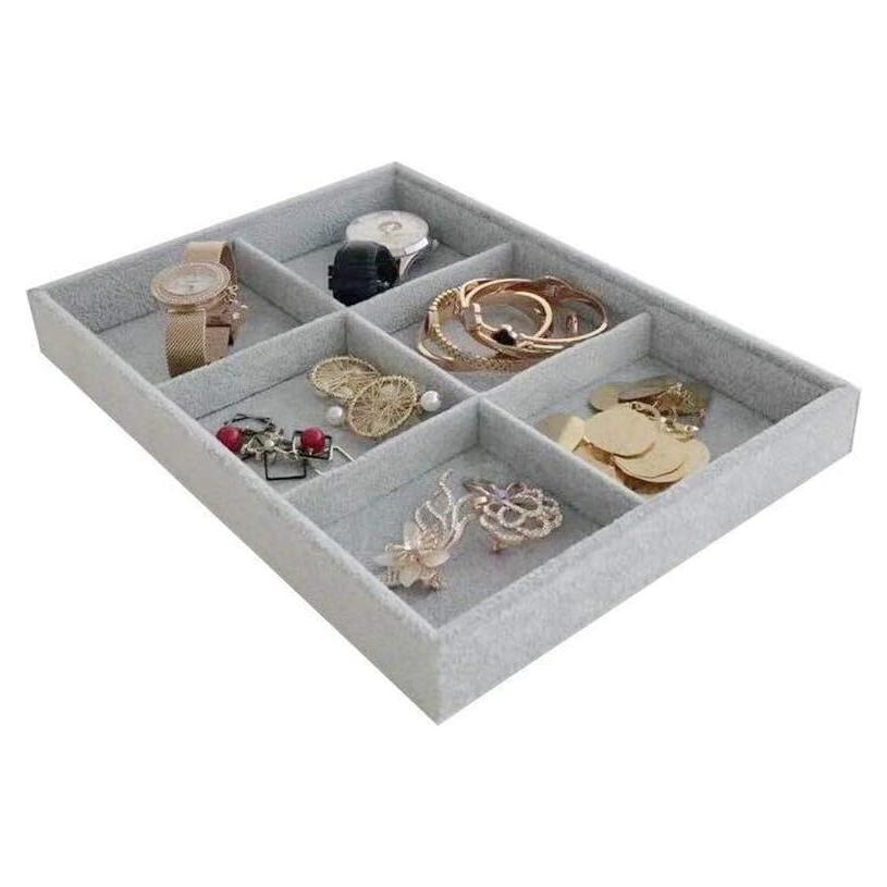 Bandeja Organizadora de Joyería Svea Display 6 Compartimentos Terciopelo Gris