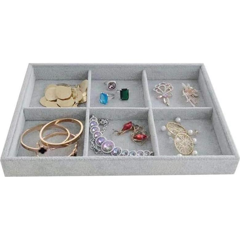 Bandeja Organizadora de Joyería Svea Display 6 Compartimentos Terciopelo Gris