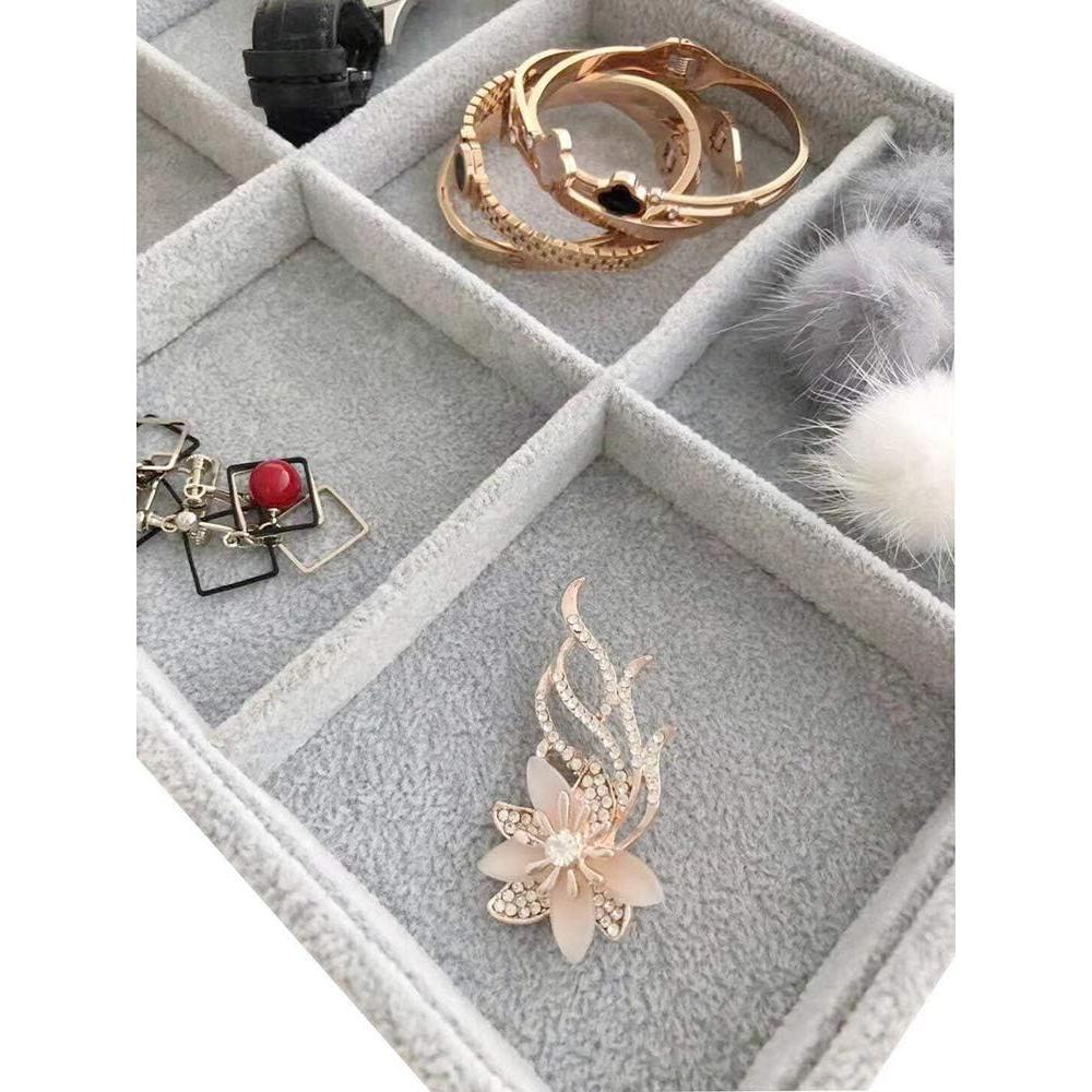 Bandeja Organizadora de Joyería Svea Display 6 Compartimentos Terciopelo Gris