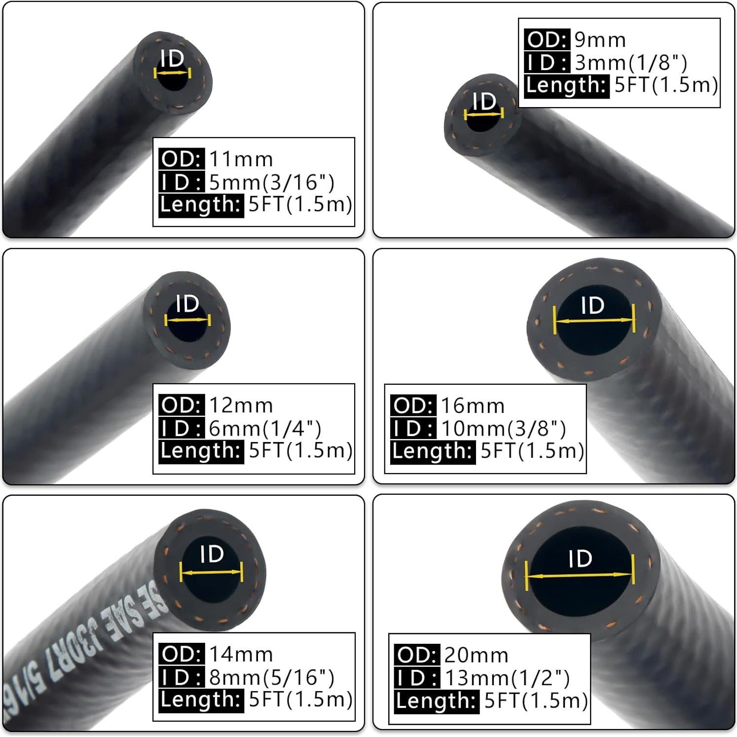 Kit Manguera Combustible Shineyoo 1.52m 6 Tamaños + 30 Abrazaderas