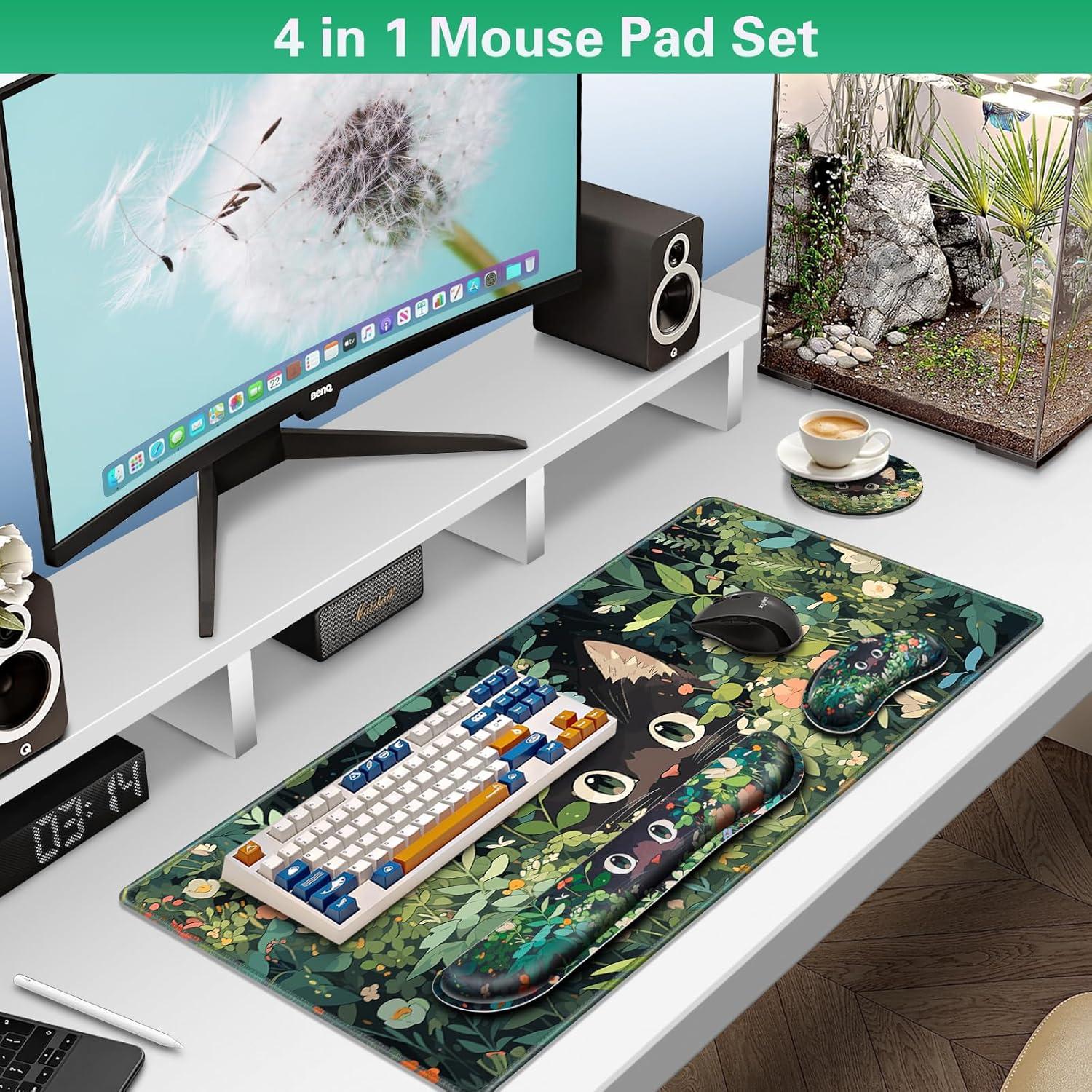 Conjunto Alfombrillas de Ratón 4-en-1 Canjoy Gatos Negros