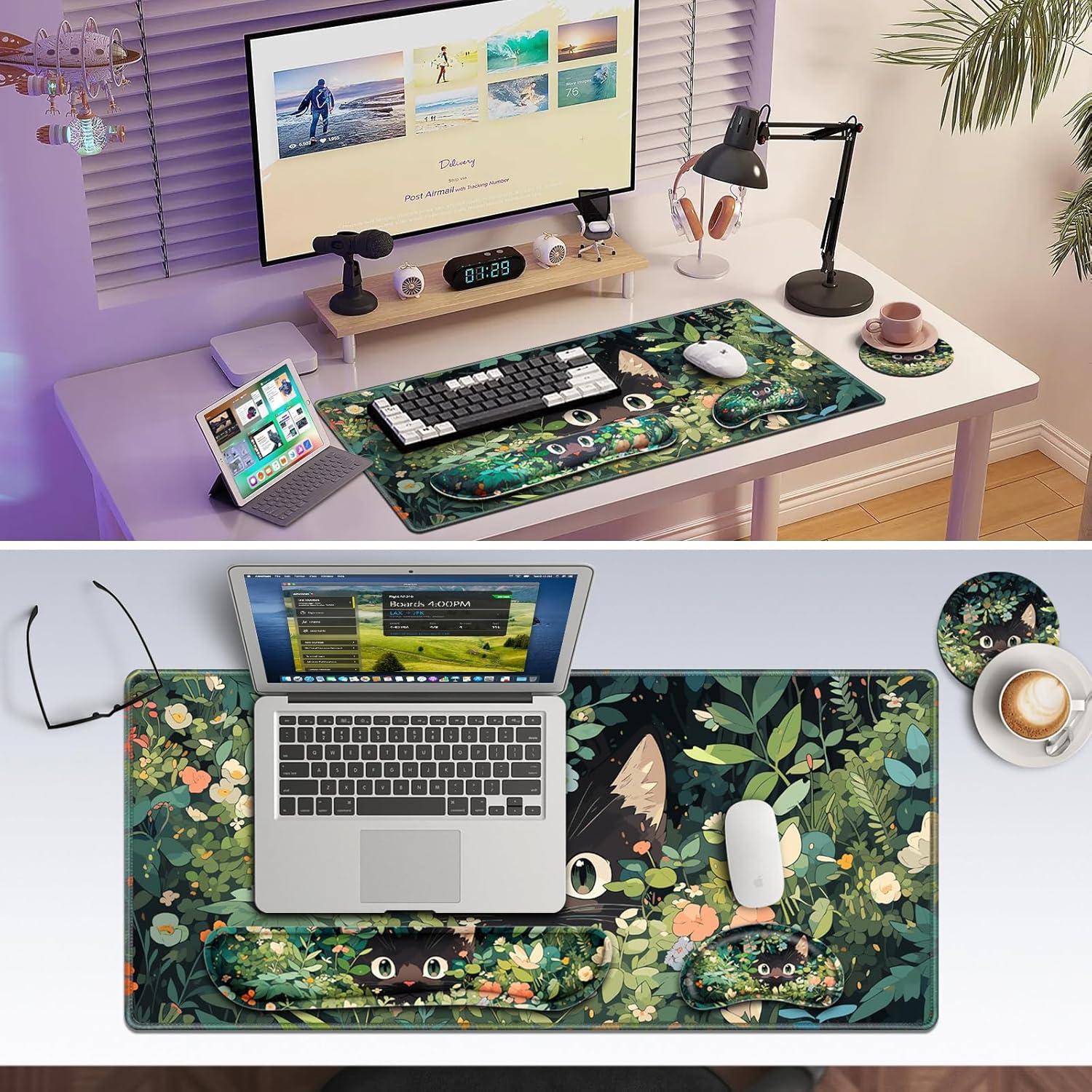 Conjunto Alfombrillas de Ratón 4-en-1 Canjoy Gatos Negros