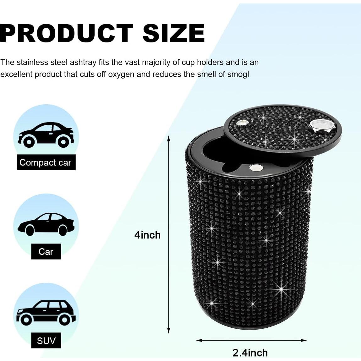 Cenicero de Acero Inoxidable SHMZK con Tapa para Auto Negro