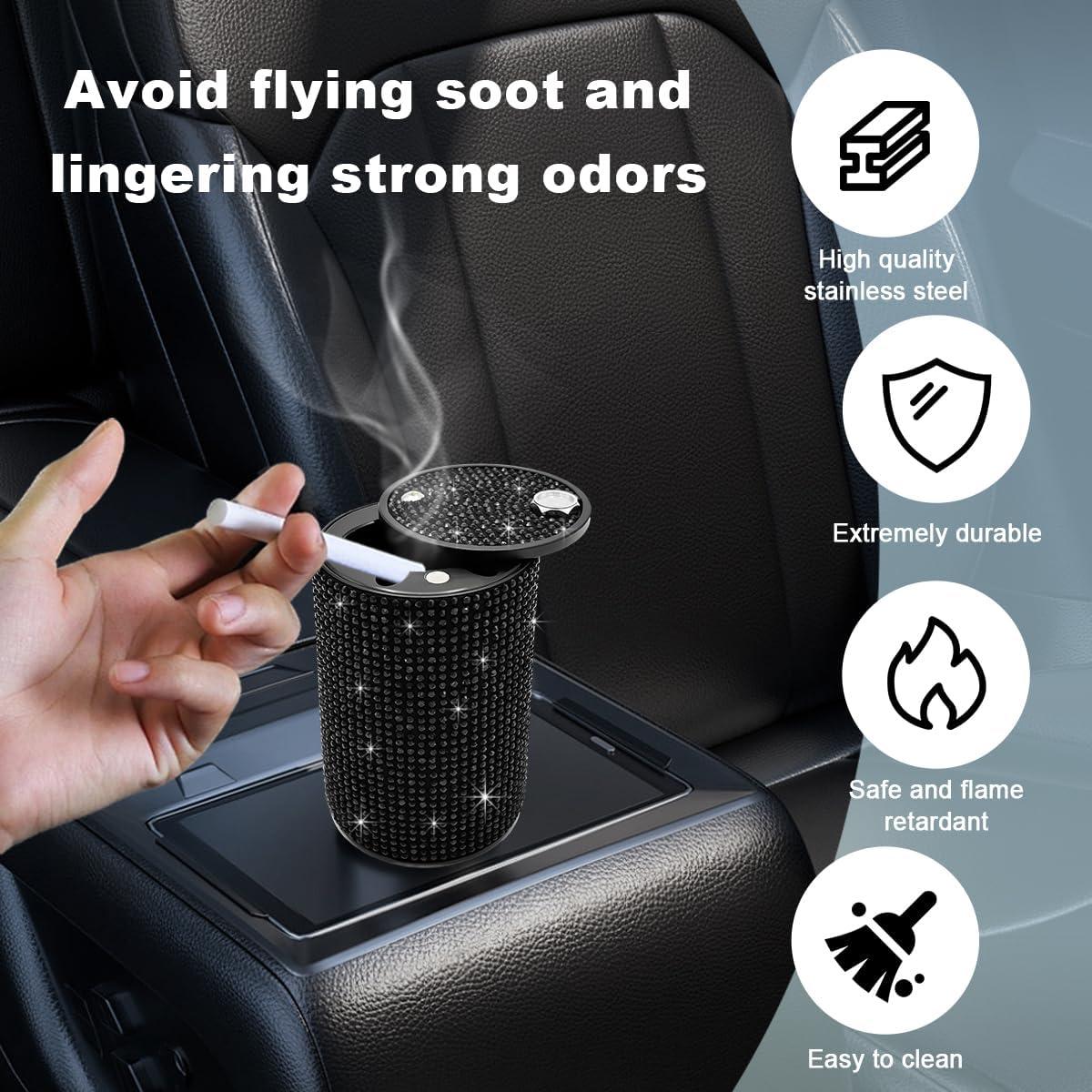 Cenicero de Acero Inoxidable SHMZK con Tapa para Auto Negro