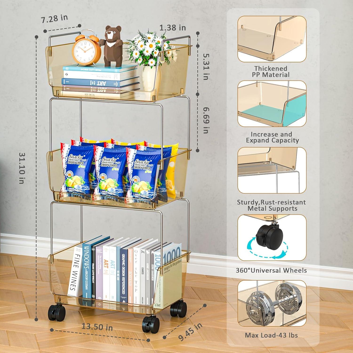 Carrito Rodante de Almacenamiento FOLLOWIN 3 Niveles Ámbar