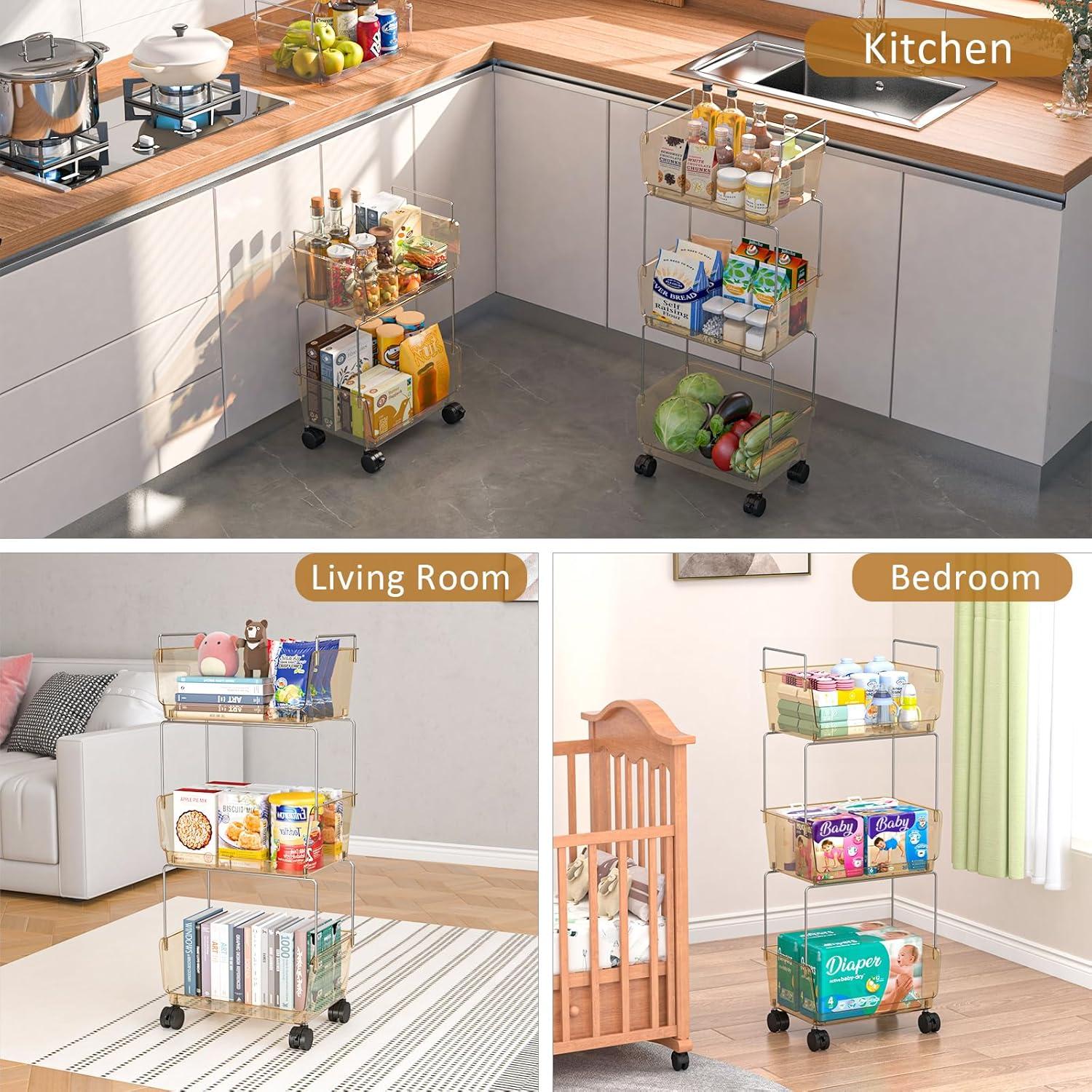 Carrito Rodante de Almacenamiento FOLLOWIN 3 Niveles Ámbar