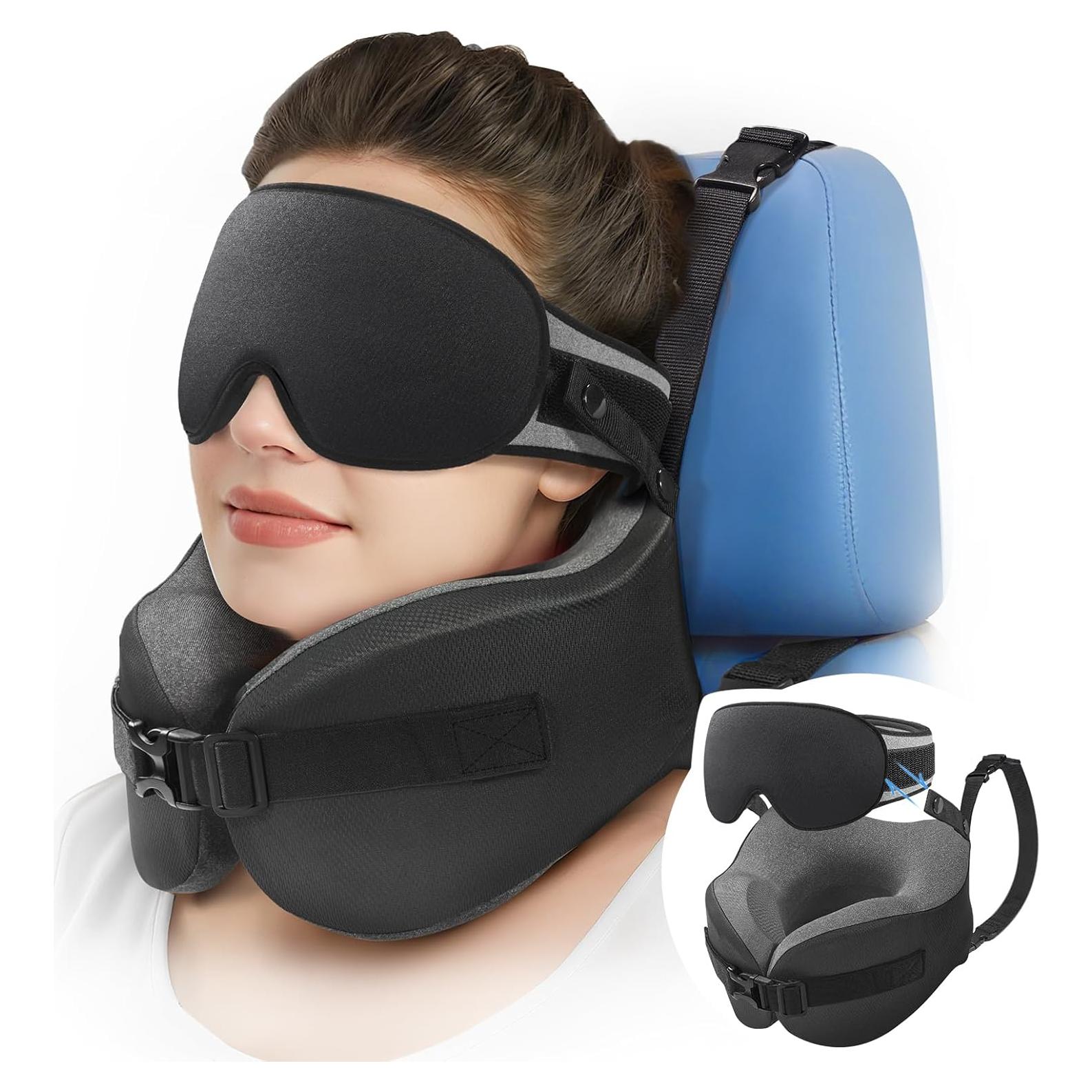 Almohada de Viaje YFONG con Máscara de Ojos 3D Negra