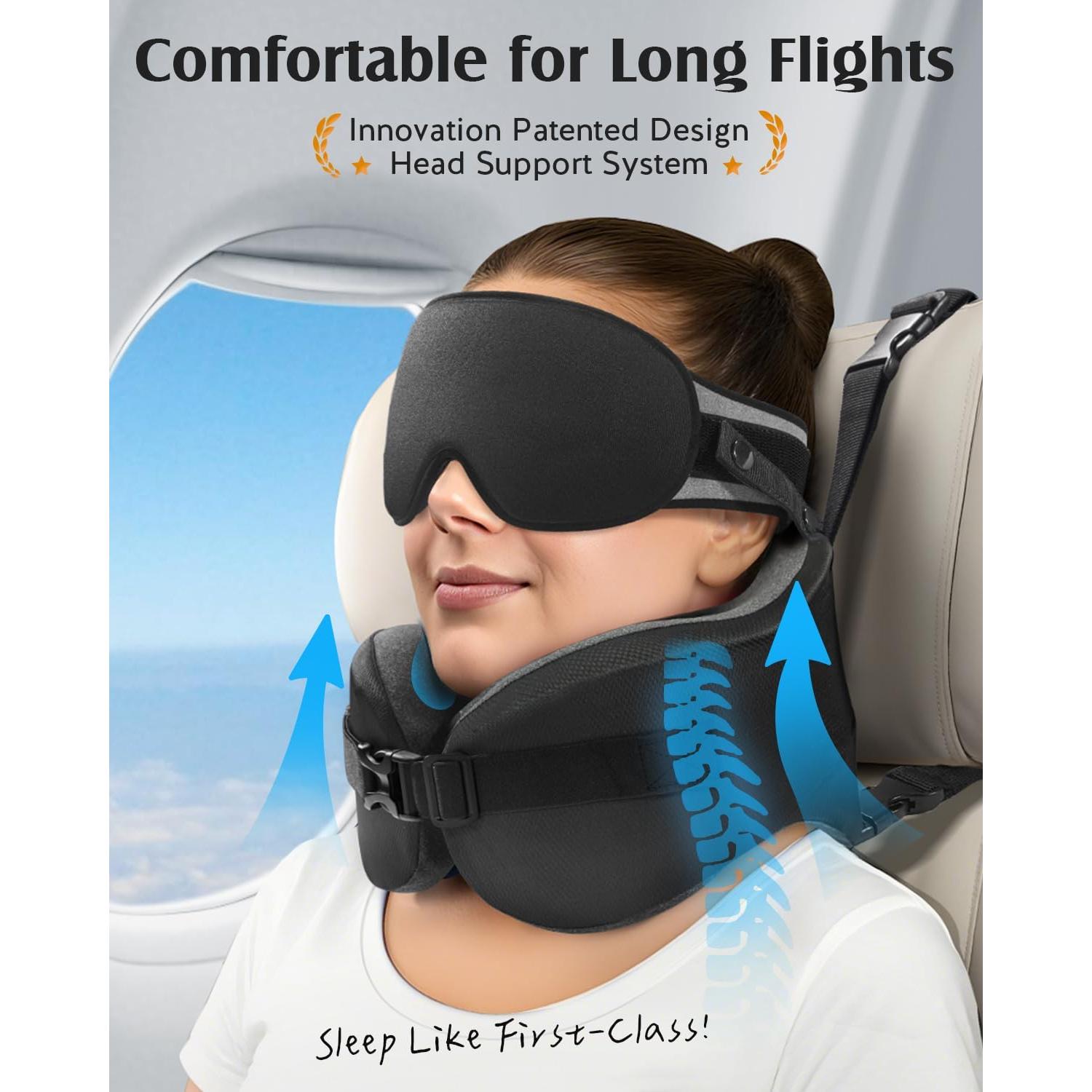 Almohada de Viaje YFONG con Máscara de Ojos 3D Negra