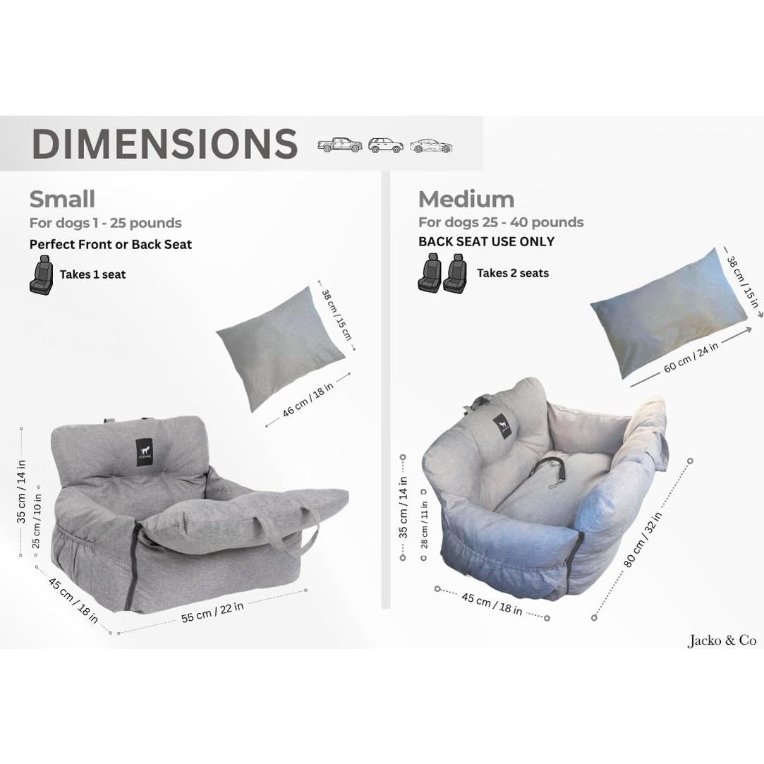 Asiento de Coche para Perros Jacko & Co - Negro Pequeño hasta 11.34 kg