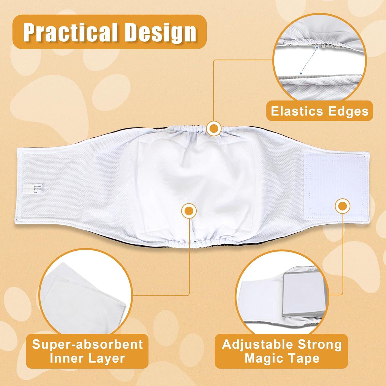 Paquete de 3 Pañales Reutilizables para Perros Machos Teamoy - XS