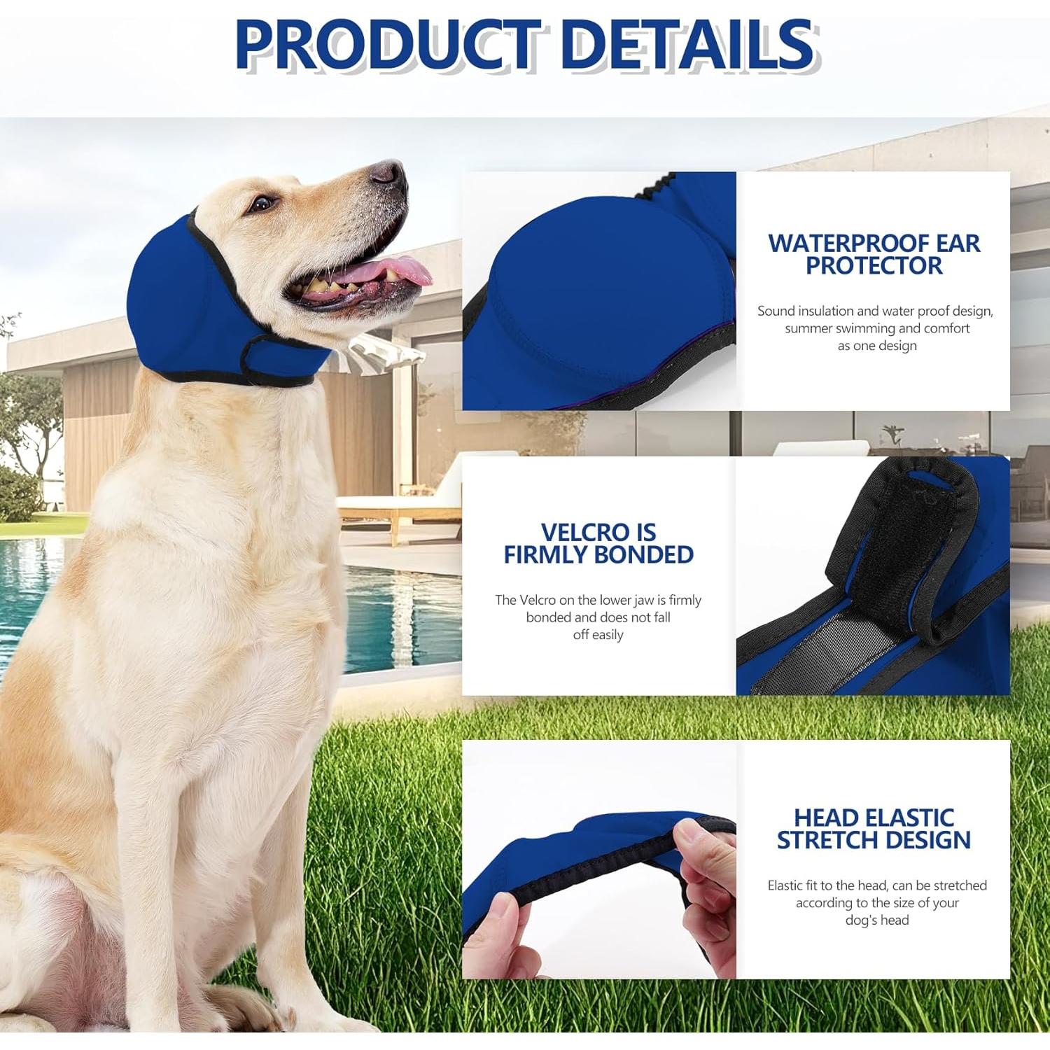 Protector de Oídos para Perros JOHNBOLIN Azul S - Alivio Ruido