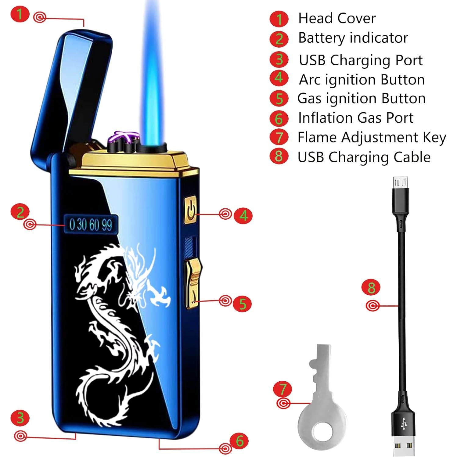 Encendedor Recargable USB XQBBIDM Dragón Dorado 2 en 1