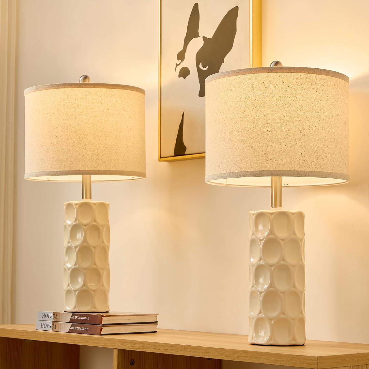 Juego de 2 Lámparas de Mesa Cerámica Regulables 3 Colores