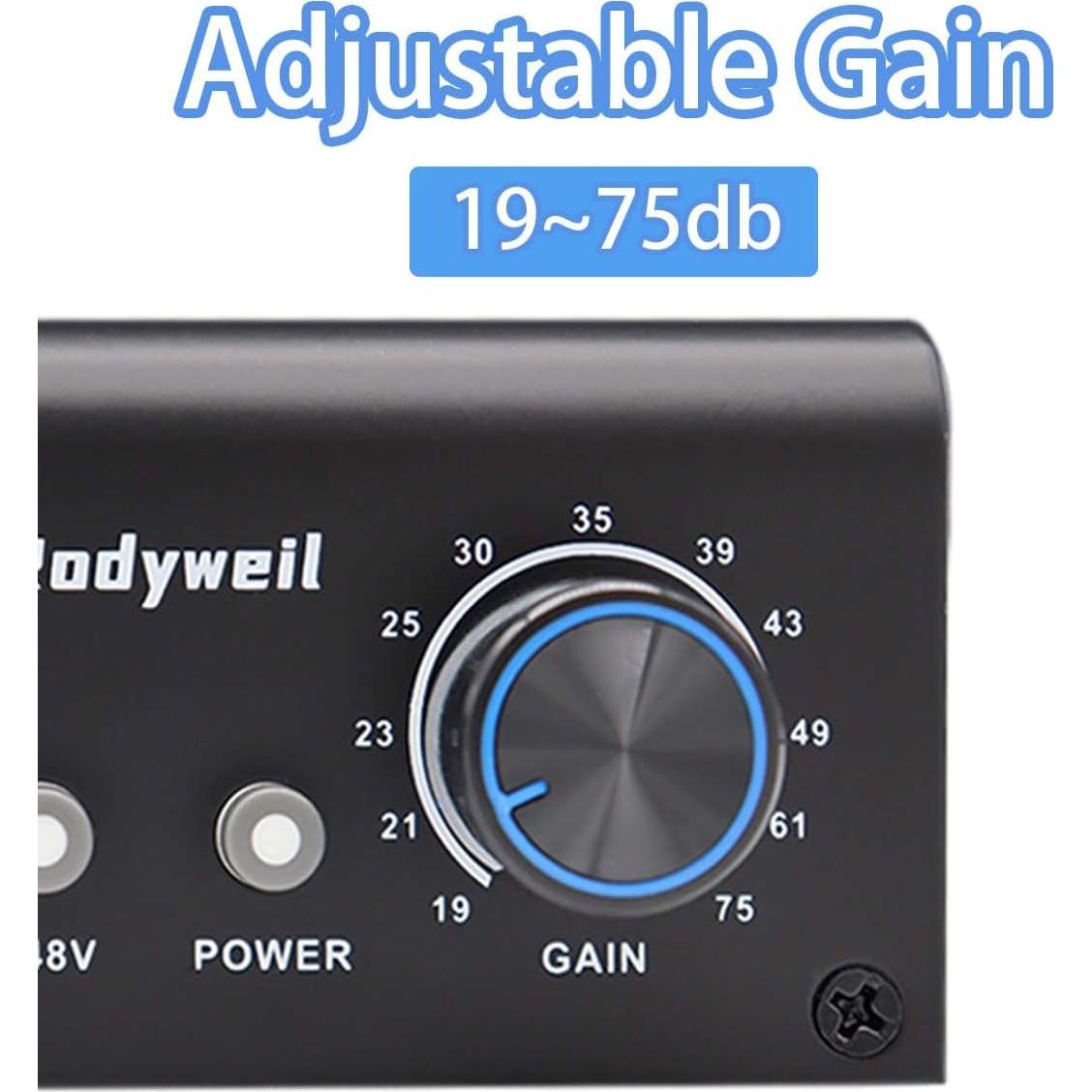 Amplificador de Micrófono Rodyweil RO03 75 dB 48V Phantom