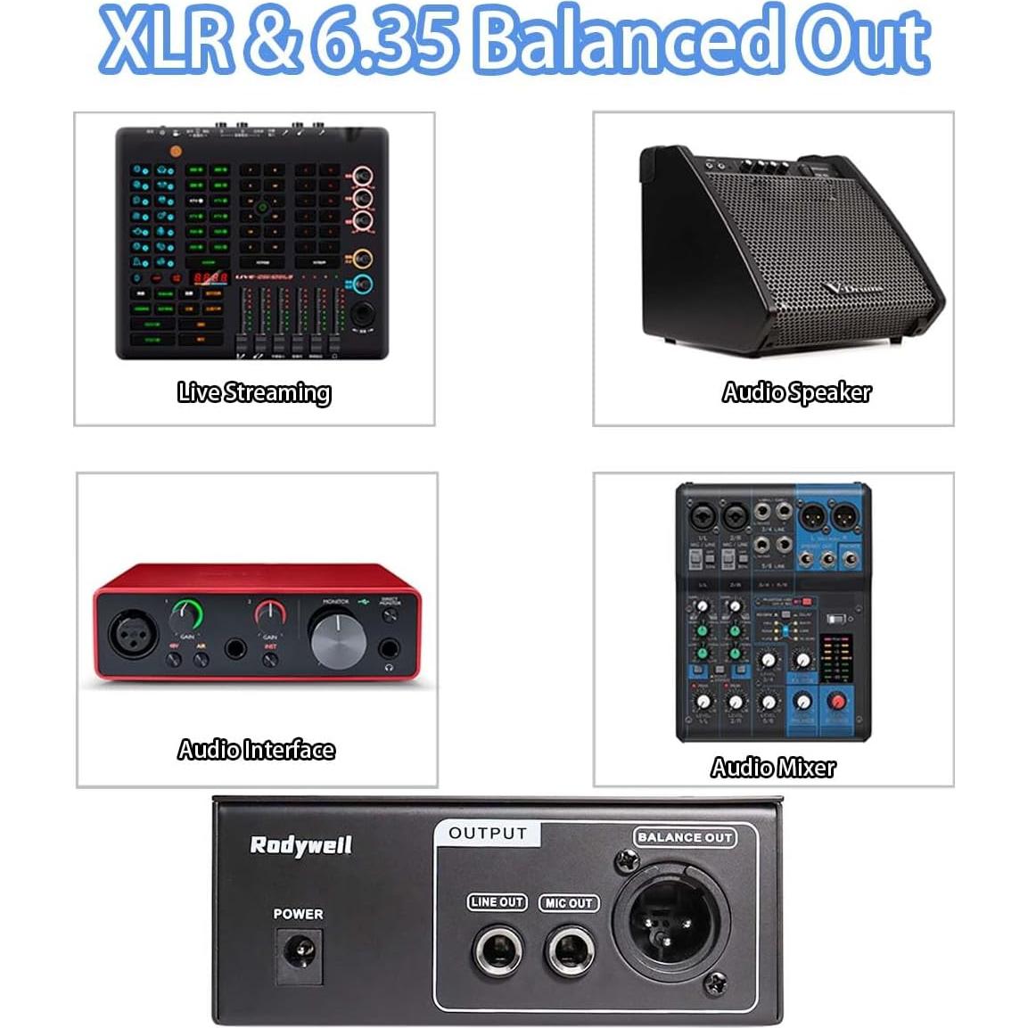 Amplificador de Micrófono Rodyweil RO03 75 dB 48V Phantom