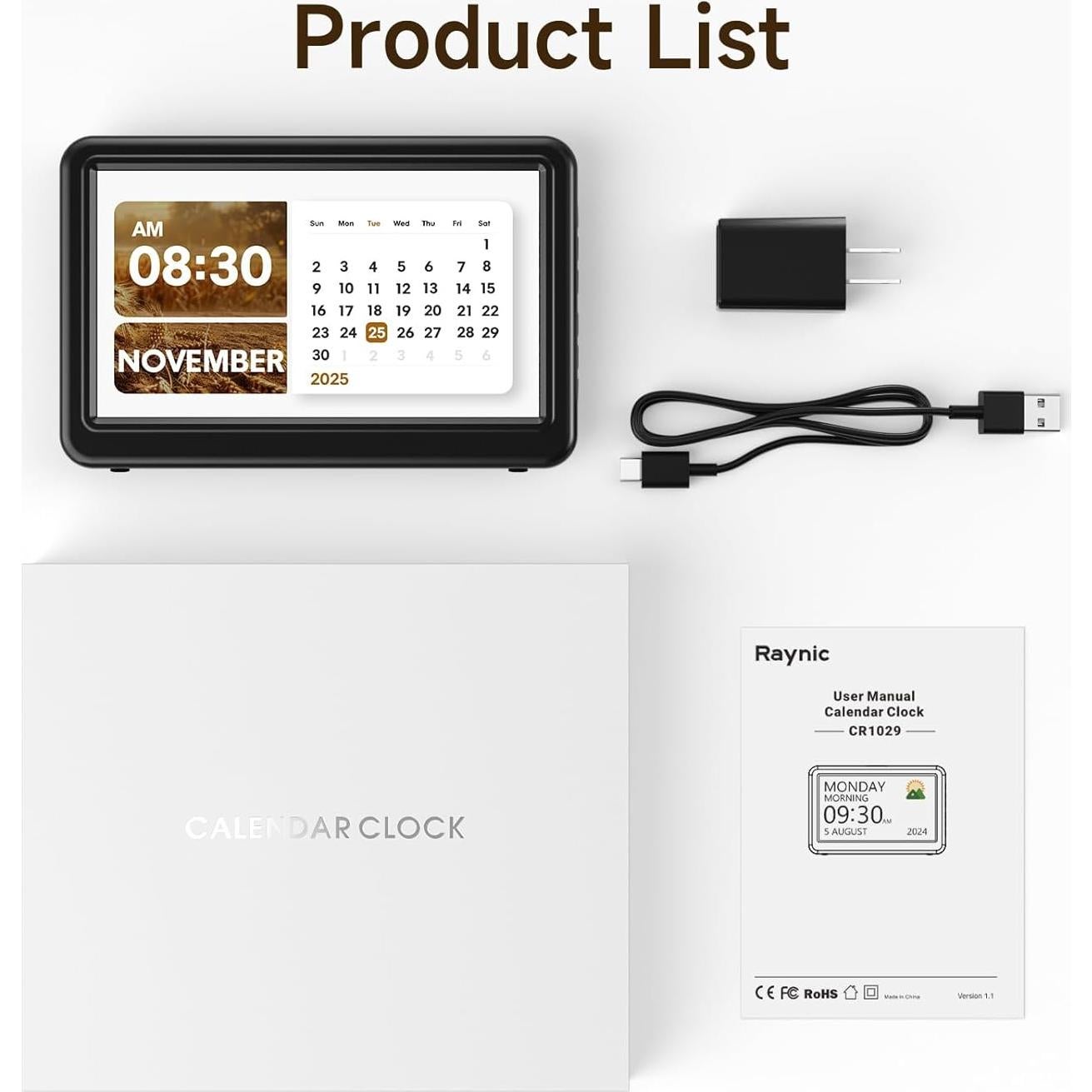 Reloj Digital de Calendario Raynic 17.78 cm Negro con Alarmas