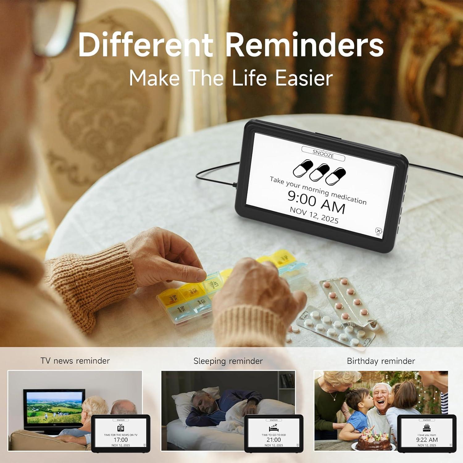 Reloj Digital de Calendario Raynic 17.78 cm Negro con Alarmas
