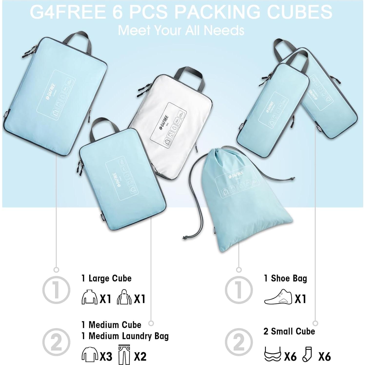 Set de 6 Cubos de Compresión G4Free para Empacar Viajes