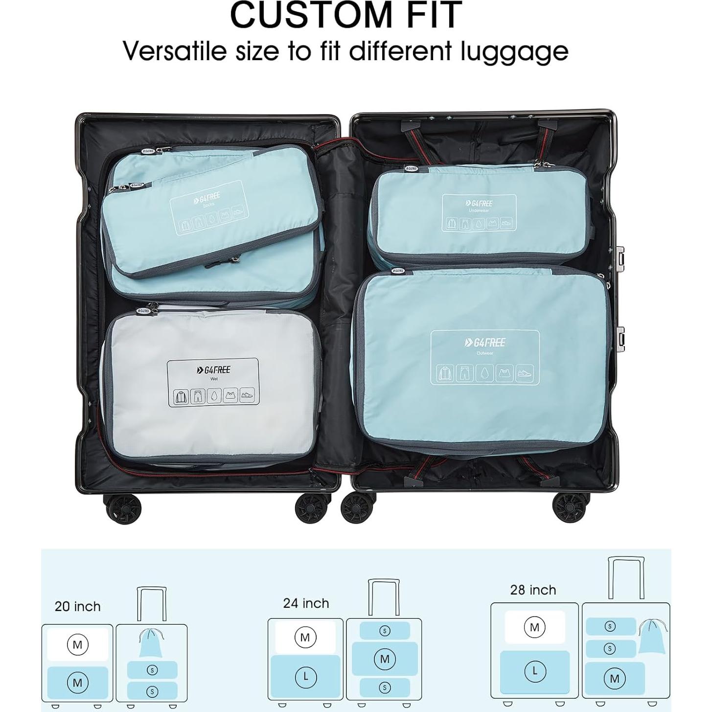 Set de 6 Cubos de Compresión G4Free para Empacar Viajes