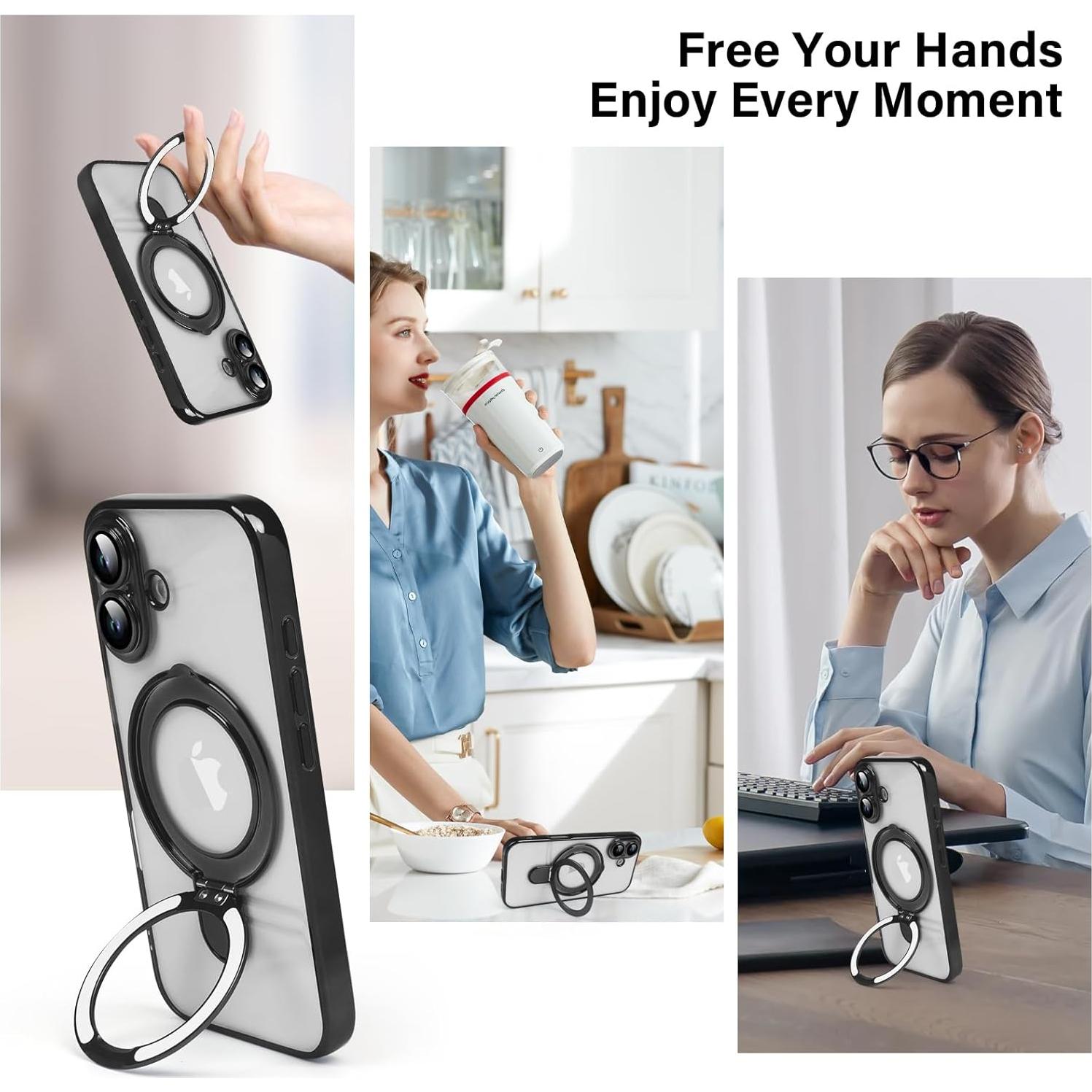 Funda Magnética Omio para iPhone 16 Titanio Negro con Soporte