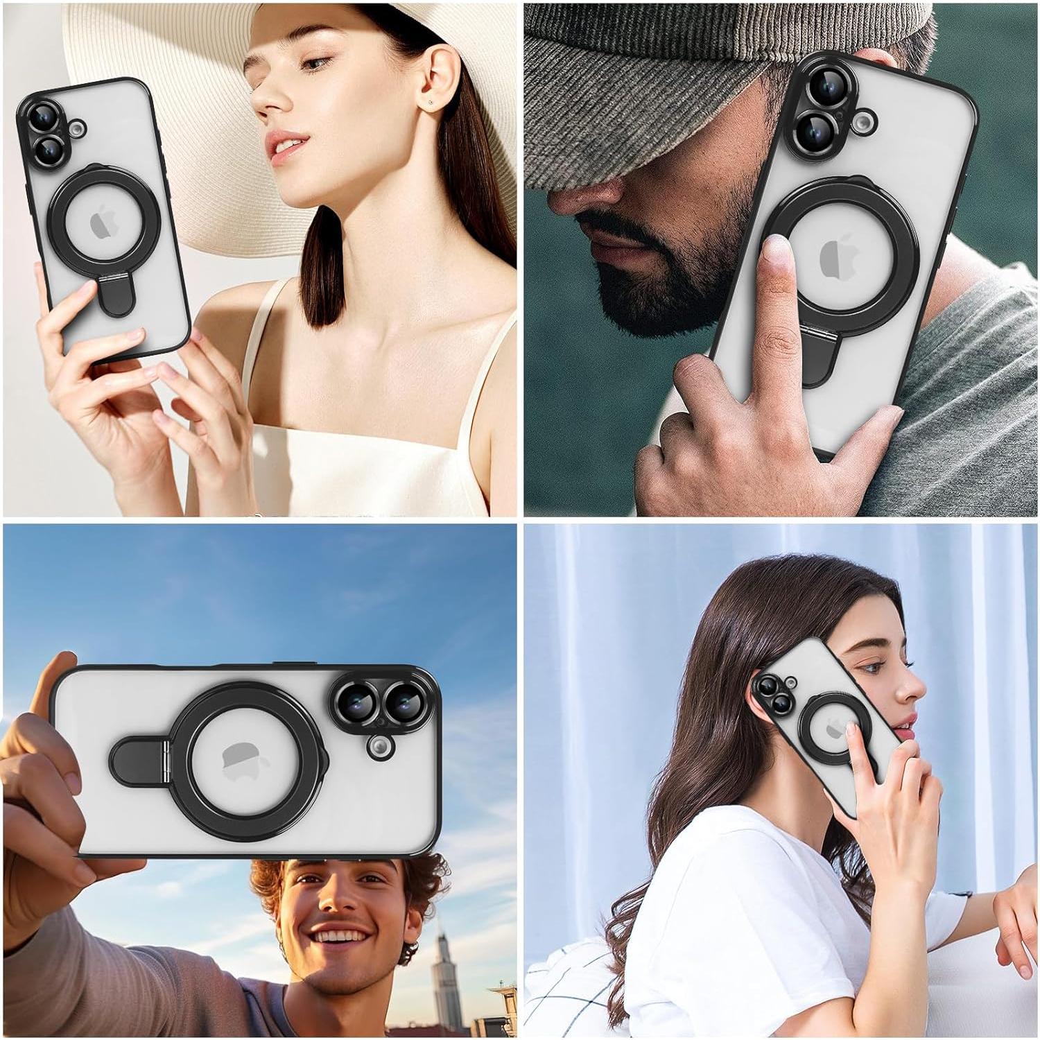 Funda Magnética Omio para iPhone 16 Titanio Negro con Soporte