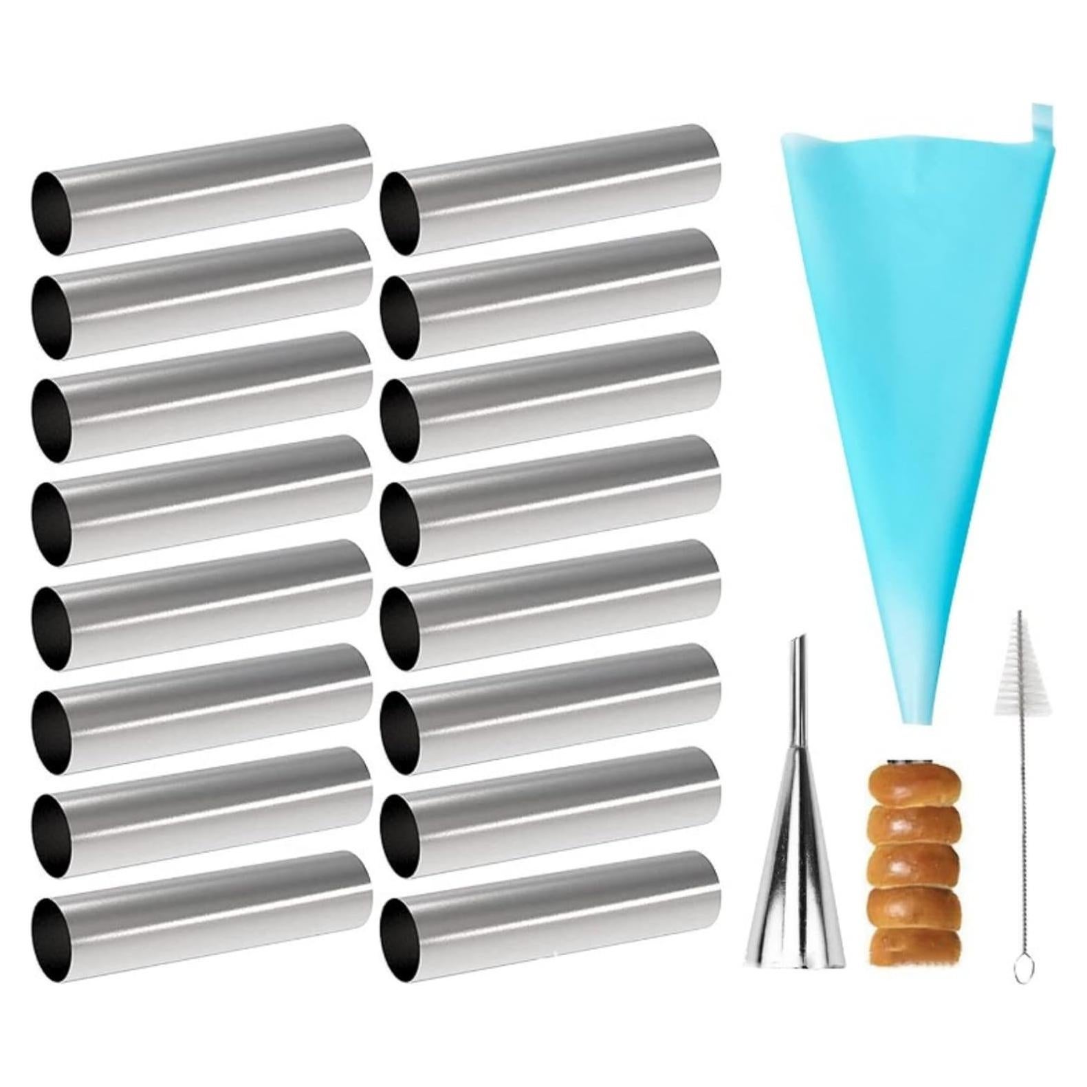 Juego de Moldes para Cannoli Joyeee 16 Piezas Acero Inoxidable