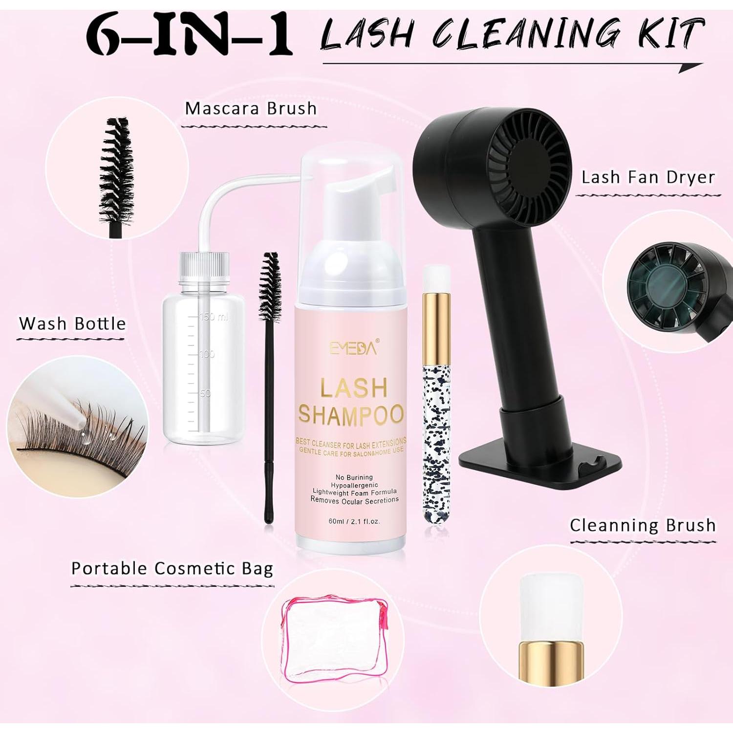 Kit de Limpieza de Pestañas EMEDA con Ventilador y Champú 60ml