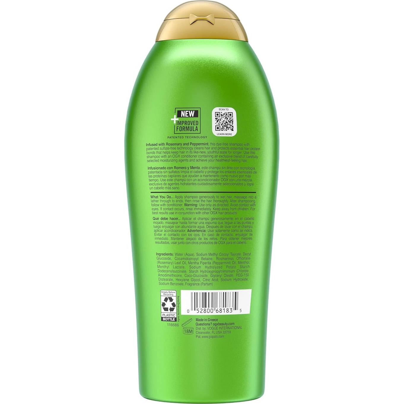 Champú Aclarador OGX Strength 750 ml Romero Menta Cabello Graso