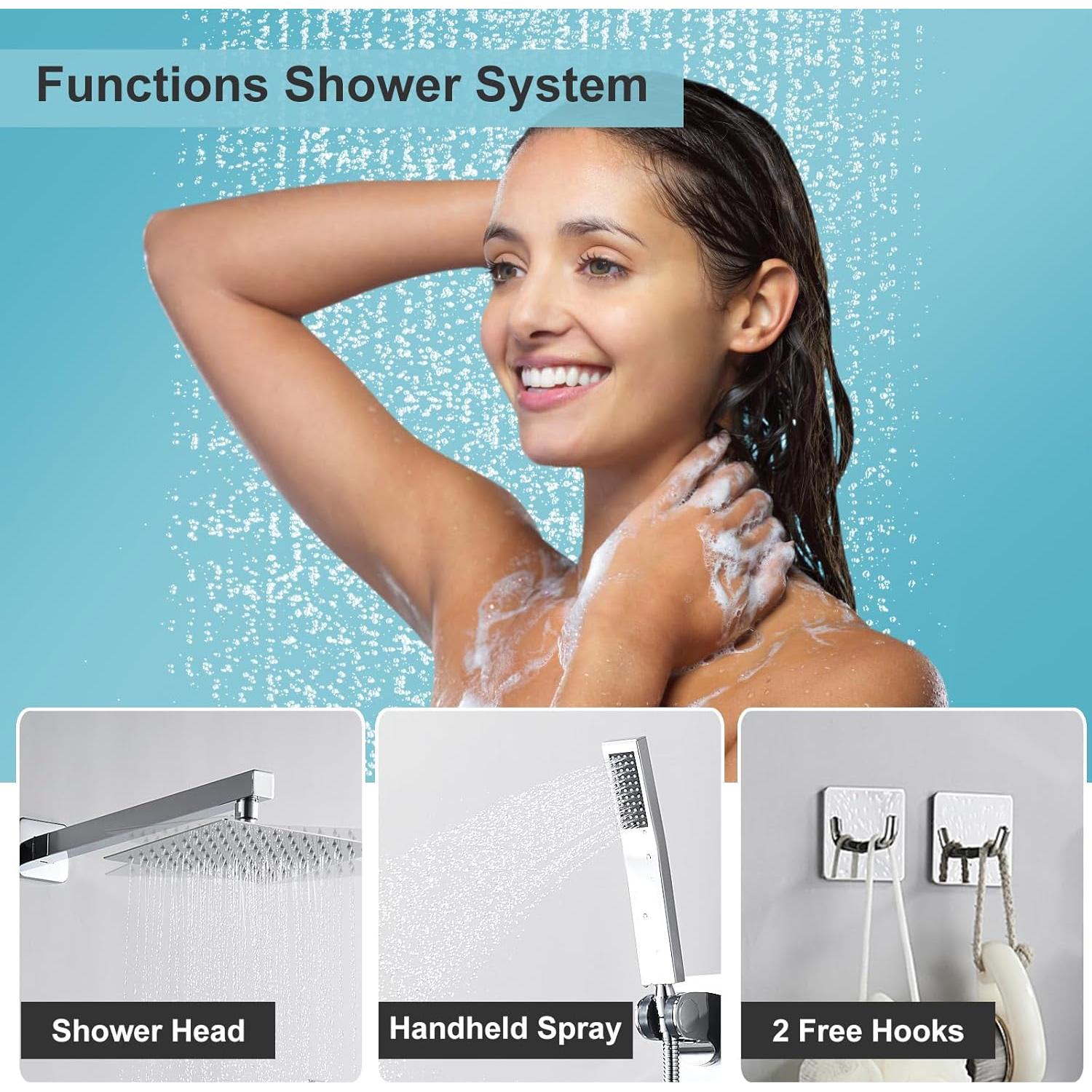 Sistema de Ducha de Lluvia RTTWYYUU 20.32 cm Cromo Montaje en Pared