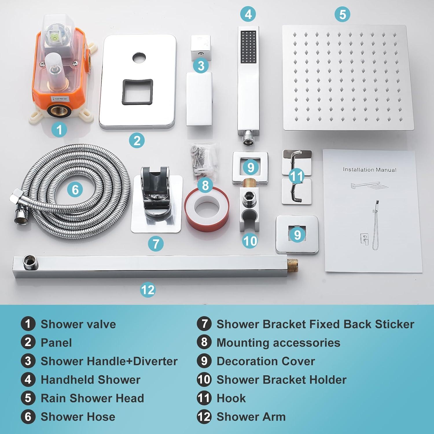 Sistema de Ducha de Lluvia RTTWYYUU 20.32 cm Cromo Montaje en Pared