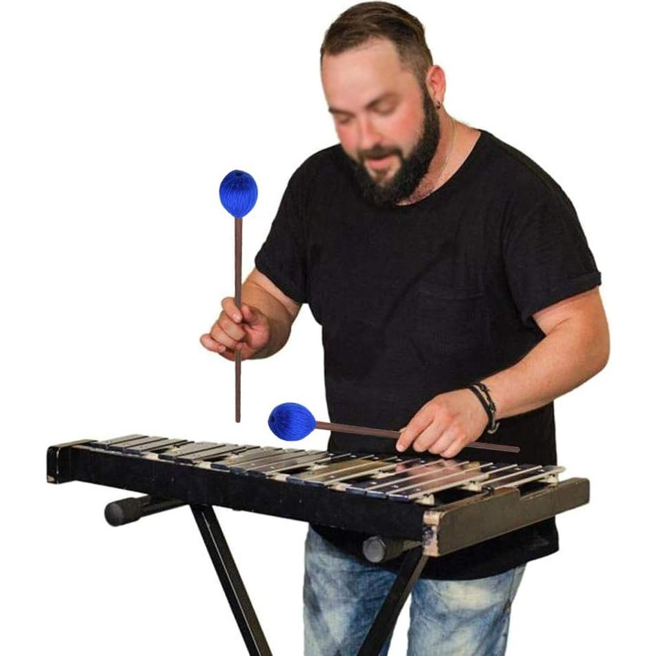 Mazas de Marimba 1 Par Hilo Azul y 1 Par Goma con Mango Madera