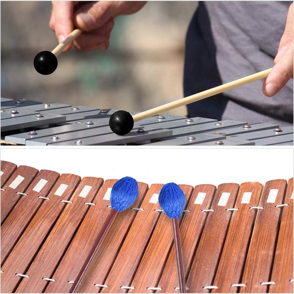 Mazas de Marimba 1 Par Hilo Azul y 1 Par Goma con Mango Madera