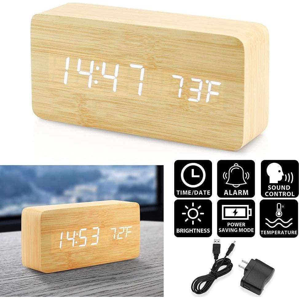 Reloj Despertador Digital OCT17 de Madera Bambú con USB