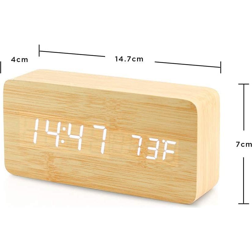 Reloj Despertador Digital OCT17 de Madera Bambú con USB