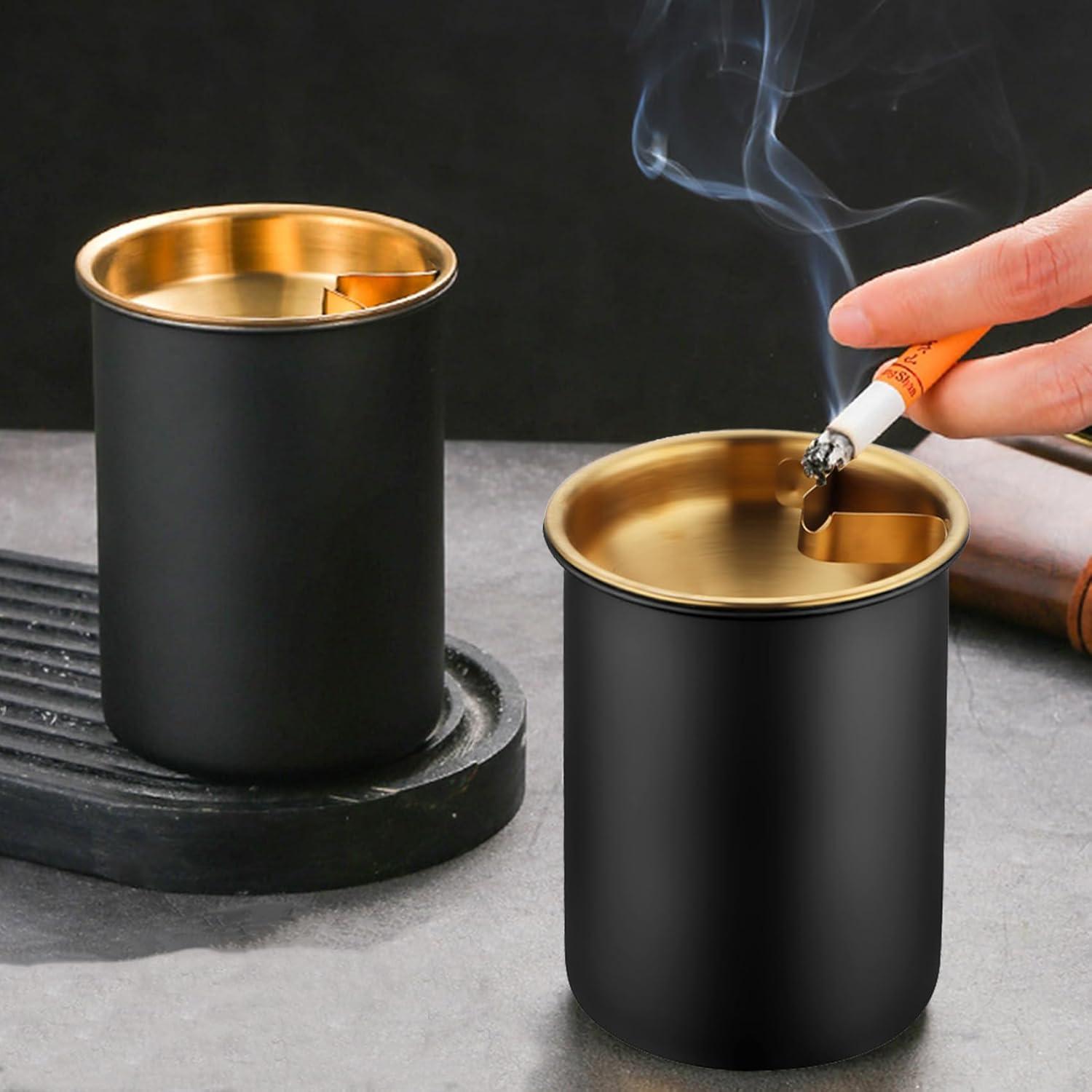 Cenicero de coche MaoMaoCha de acero inoxidable con tapa