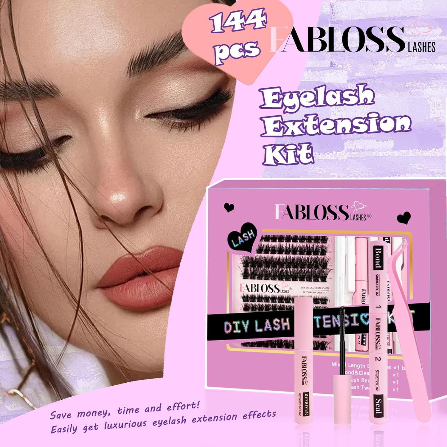Kit de Extensión de Pestañas Fablosslashes 144Pcs 80D 9-16mm