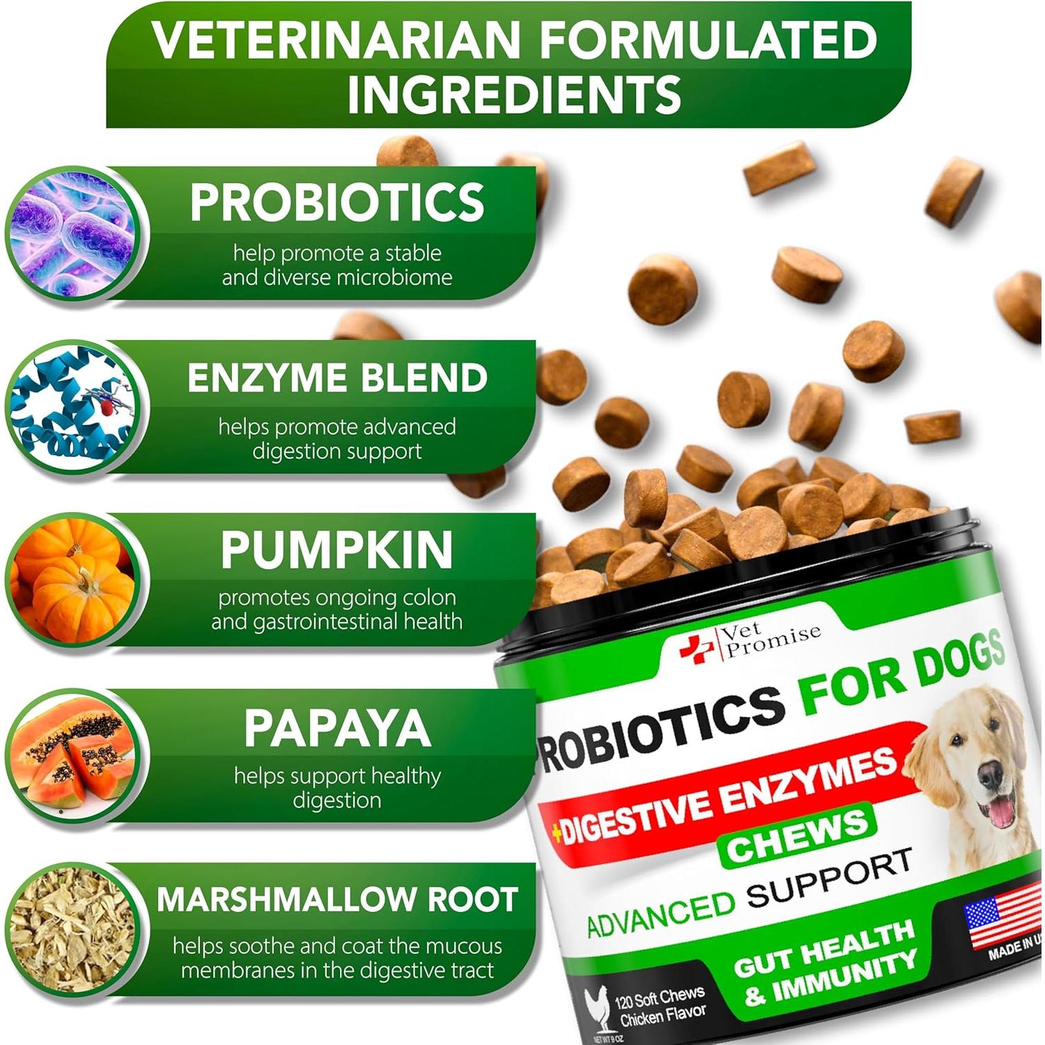 Probioticos para Perros Vet Promise - 120 Suplementos Masticables