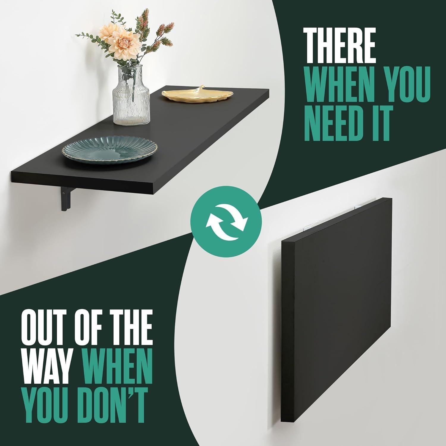 Escritorio Plegable Montado en la Pared Houseables 122x40 cm Negro