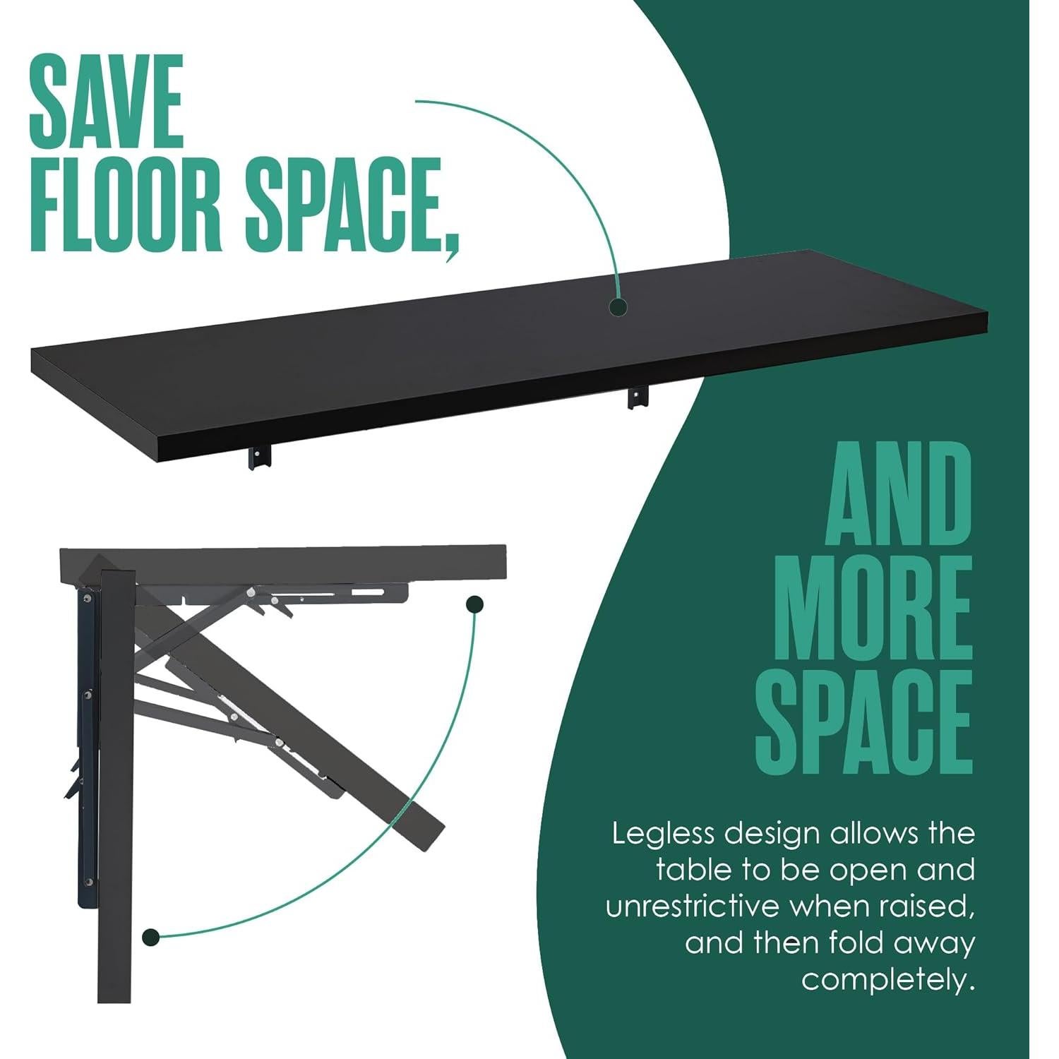 Escritorio Plegable Montado en la Pared Houseables 122x40 cm Negro