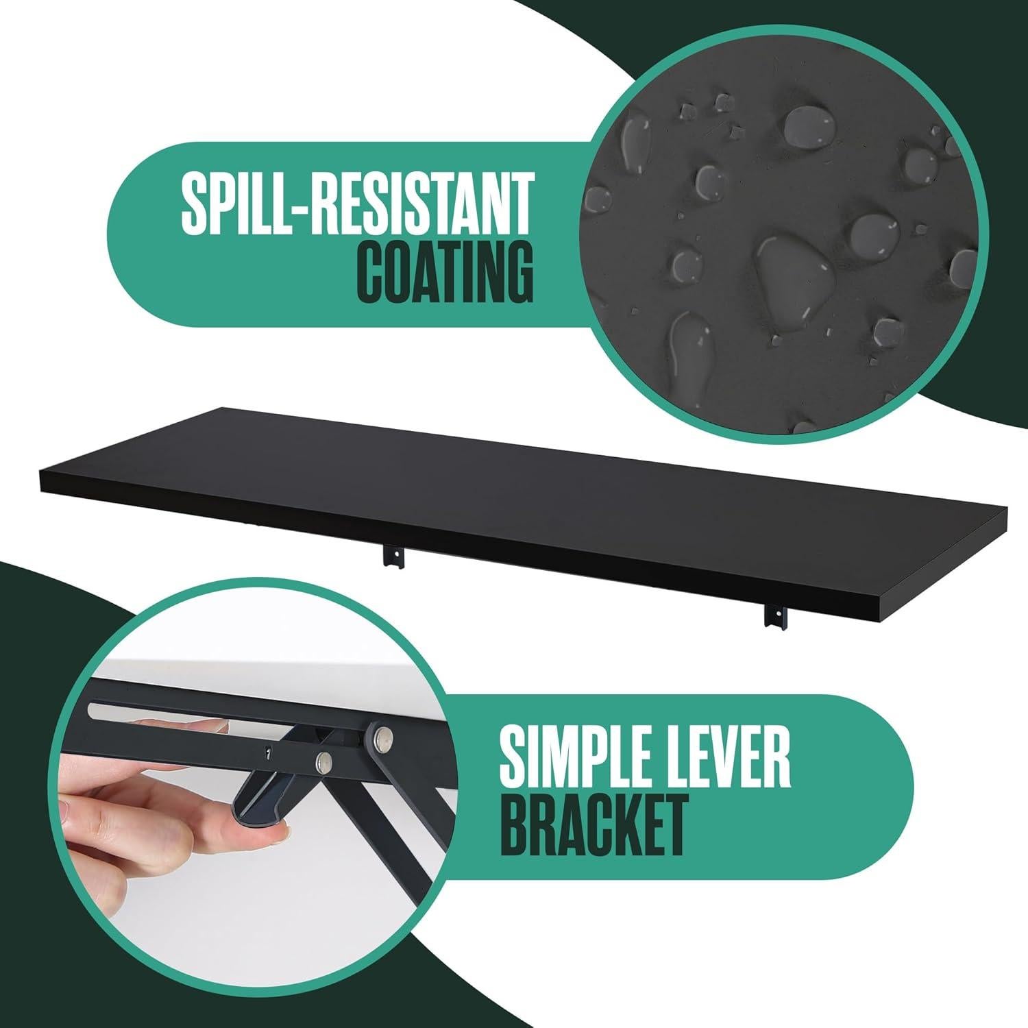 Escritorio Plegable Montado en la Pared Houseables 122x40 cm Negro