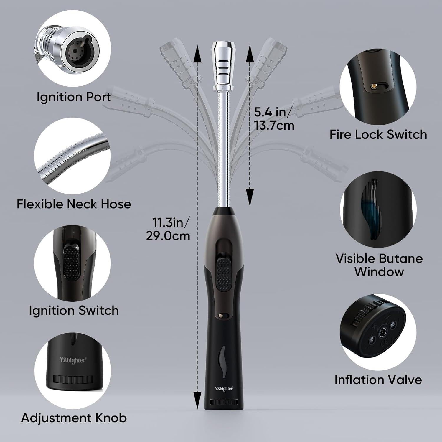 Encendedor de Butano Largo YZLighter 28.7 cm Ajustable a Prueba de Viento