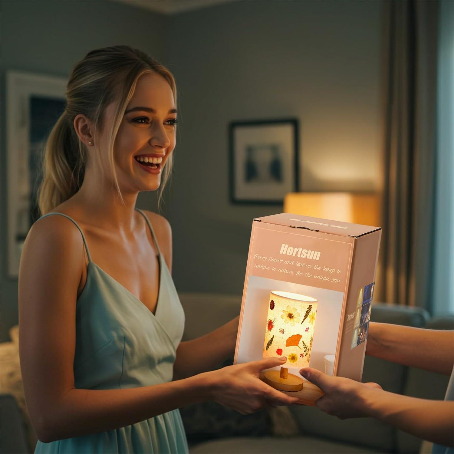 Lámpara de Mesa Vintage Hortsun con Flores Prensadas 21.3x15.2cm