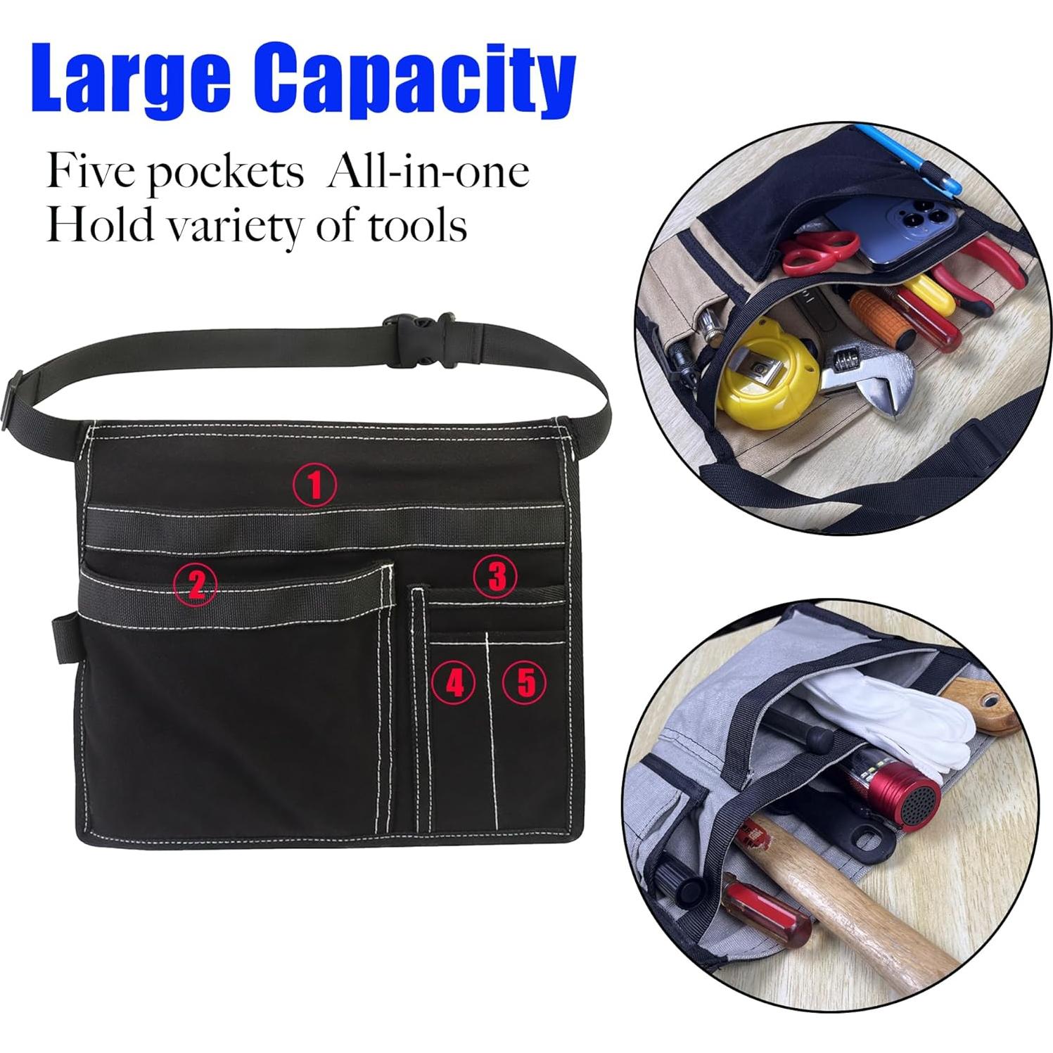 Bolsa de Cintura Utilitaria FAUDRECRO 5 Bolsillos Lona Gris Amarillo