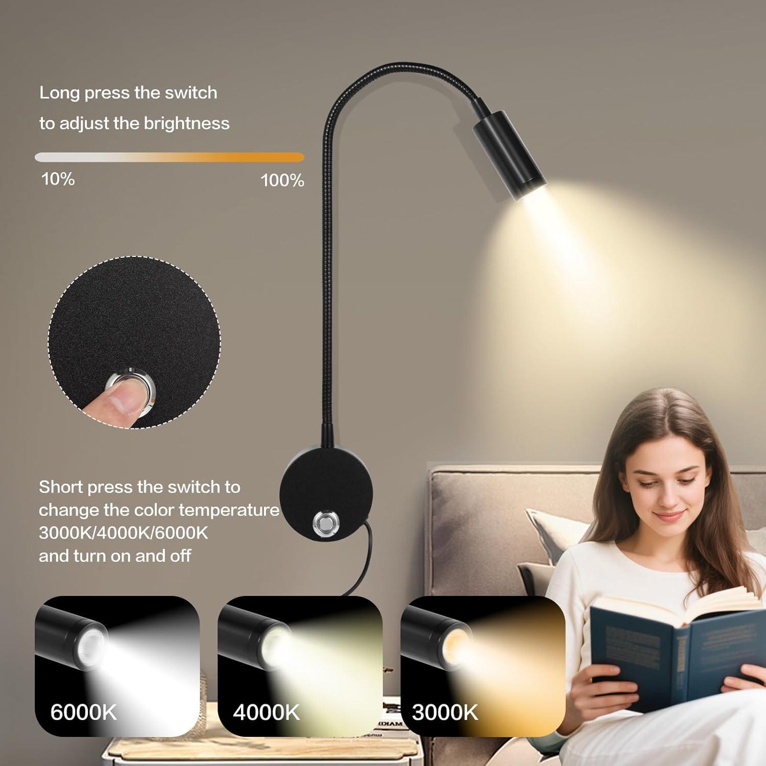 Luz de Lectura Montada en Pared FORHIZHOM con Brazo Flexible 38 cm