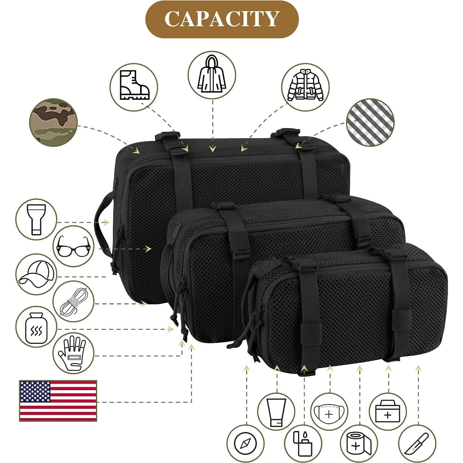 Cubos de Empaque Tácticos Petac Gear 3 Pcs Malla Resistente