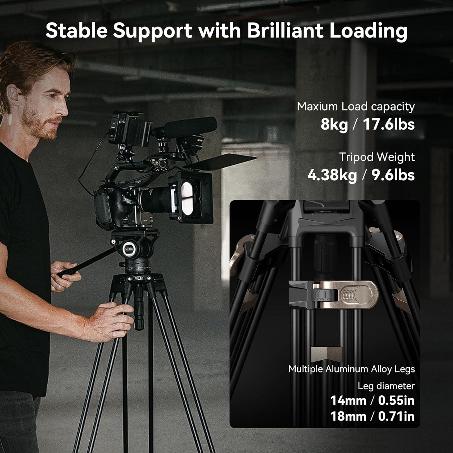 AD-80 FreeBlazer Heavy-Duty Video Tripod System, 75" Tall, Fluid Head, One-Step Height Adjust, Dual-Mode QR Plate, Load up to 17lbs, Professional Tripod for Camera