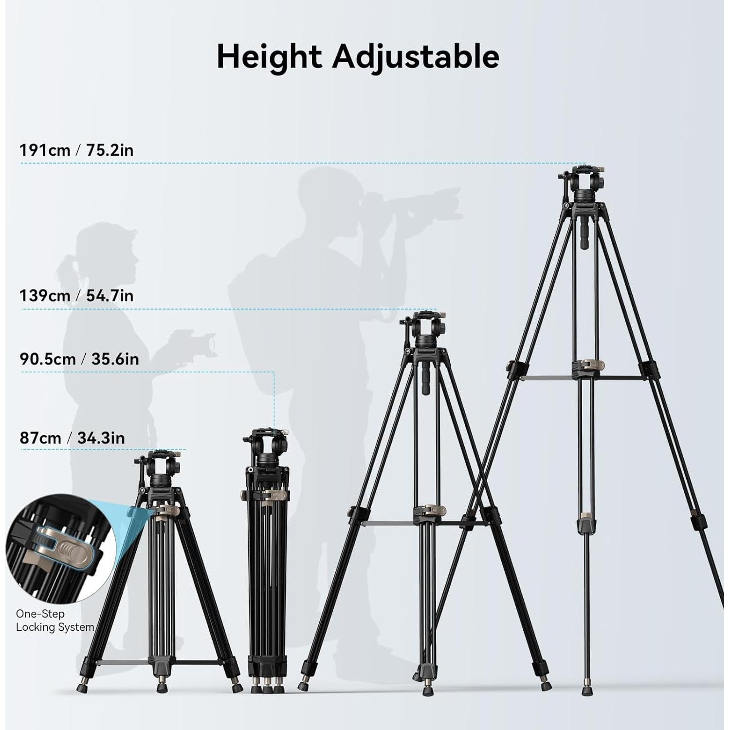 AD-80 FreeBlazer Heavy-Duty Video Tripod System, 75" Tall, Fluid Head, One-Step Height Adjust, Dual-Mode QR Plate, Load up to 17lbs, Professional Tripod for Camera