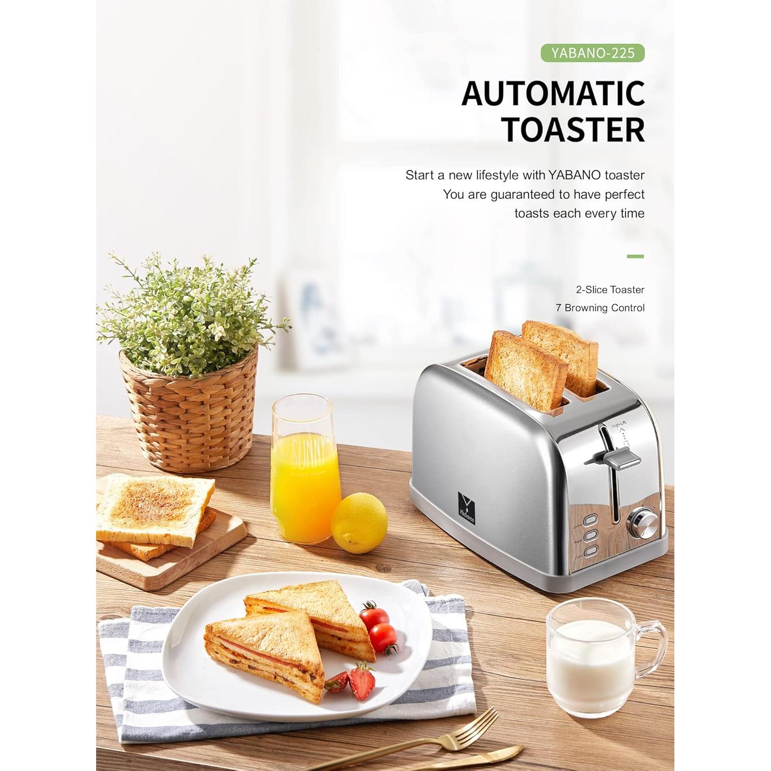 Tostadora Retro Yabano 2 Rebanadas Acero Inoxidable 900W